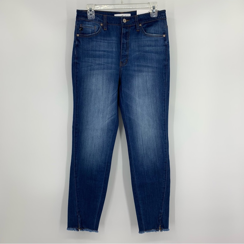 Kancan NWT Jeans Fringed Bottom Hem Zipper Ankle Denim Cotton Blend Blue Size 28